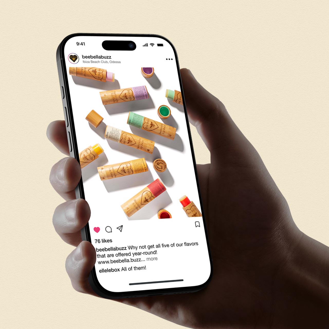 Bee Bella natural lip balm photographed with floating fresh mint leaves 11
