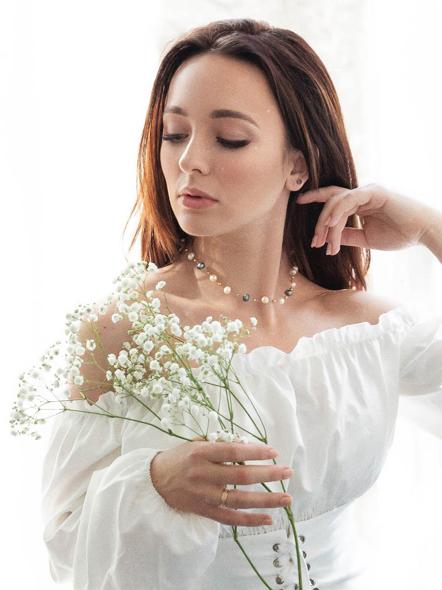 studio editorial portrait with textured fabrics 4