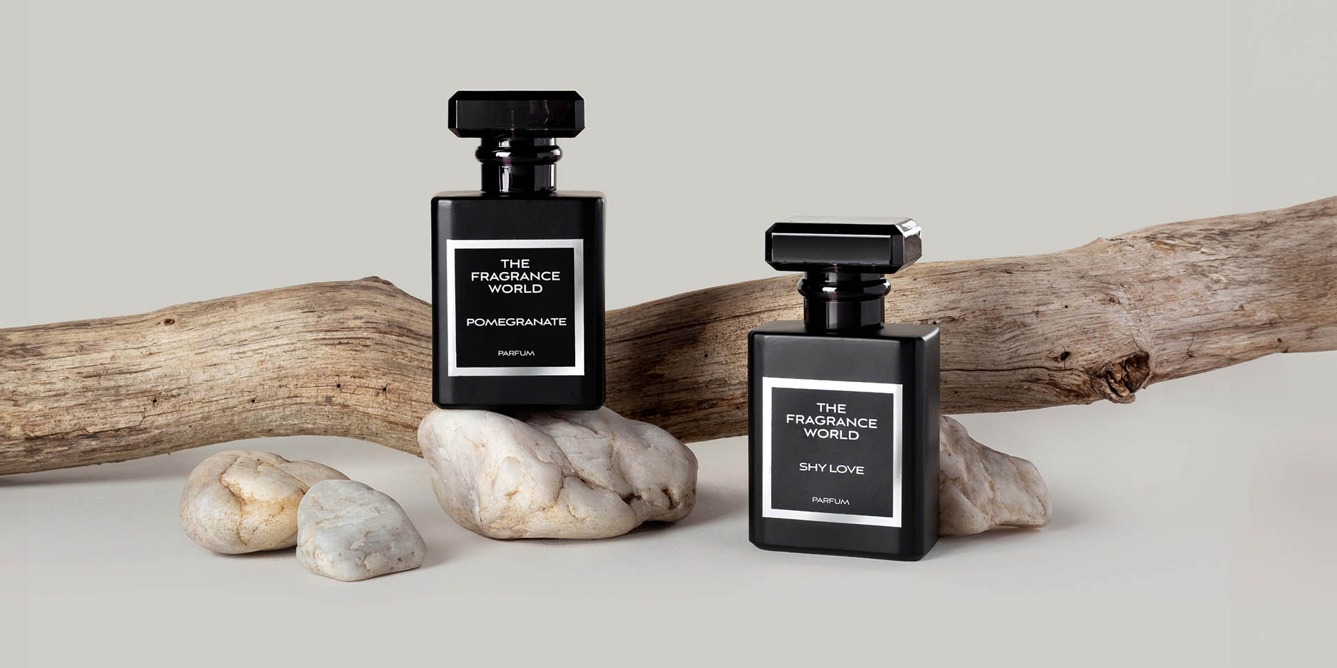 Perfume bottle photography showing clear glass label and reflective cap 10